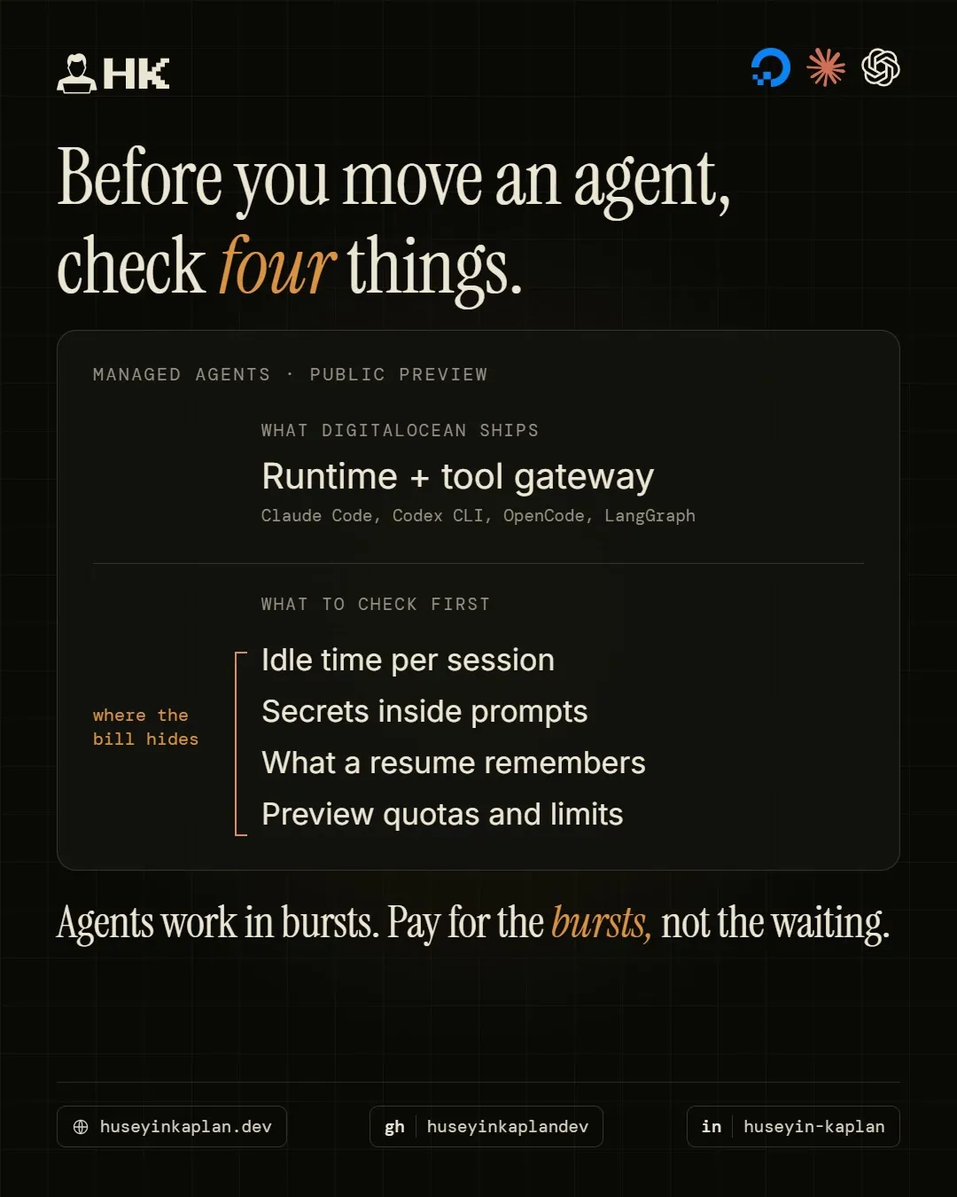Card on DigitalOcean Managed Agents: runtime plus tool gateway, and four things to check before moving an agent.