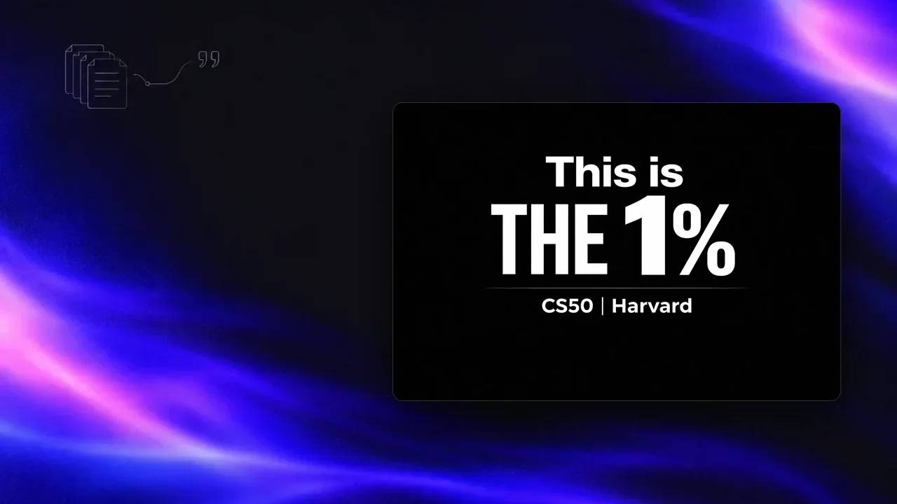 Siyah zemin üzerinde büyük beyaz "This is THE 1%" yazısı ve "CS50 | Harvard" alt başlığı