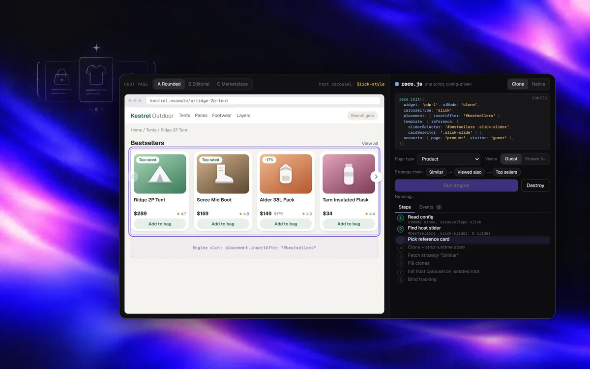 Recommendation engine demo cloning a storefront product carousel