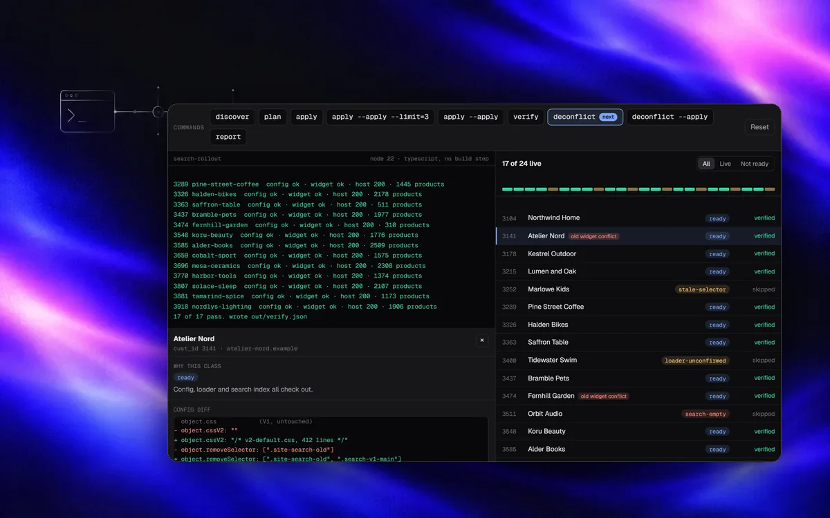 Rollout CLI demo with a terminal and a fleet status board